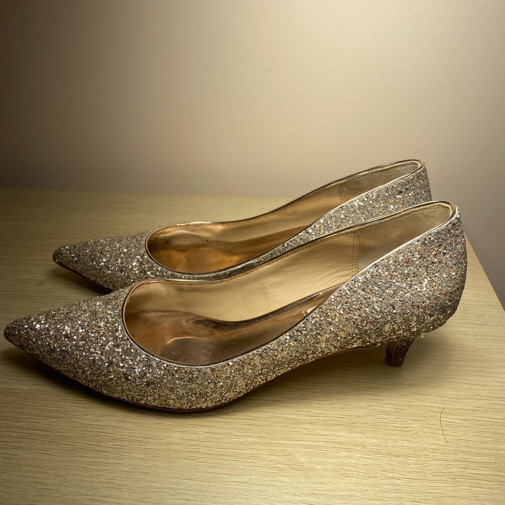 Badgley Mischka Heels glitter champagne size 6 EUC - Picture 6 of 13